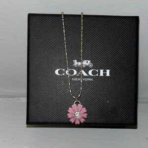 EUC Coach Silver Necklace with Pink Flower Pendant